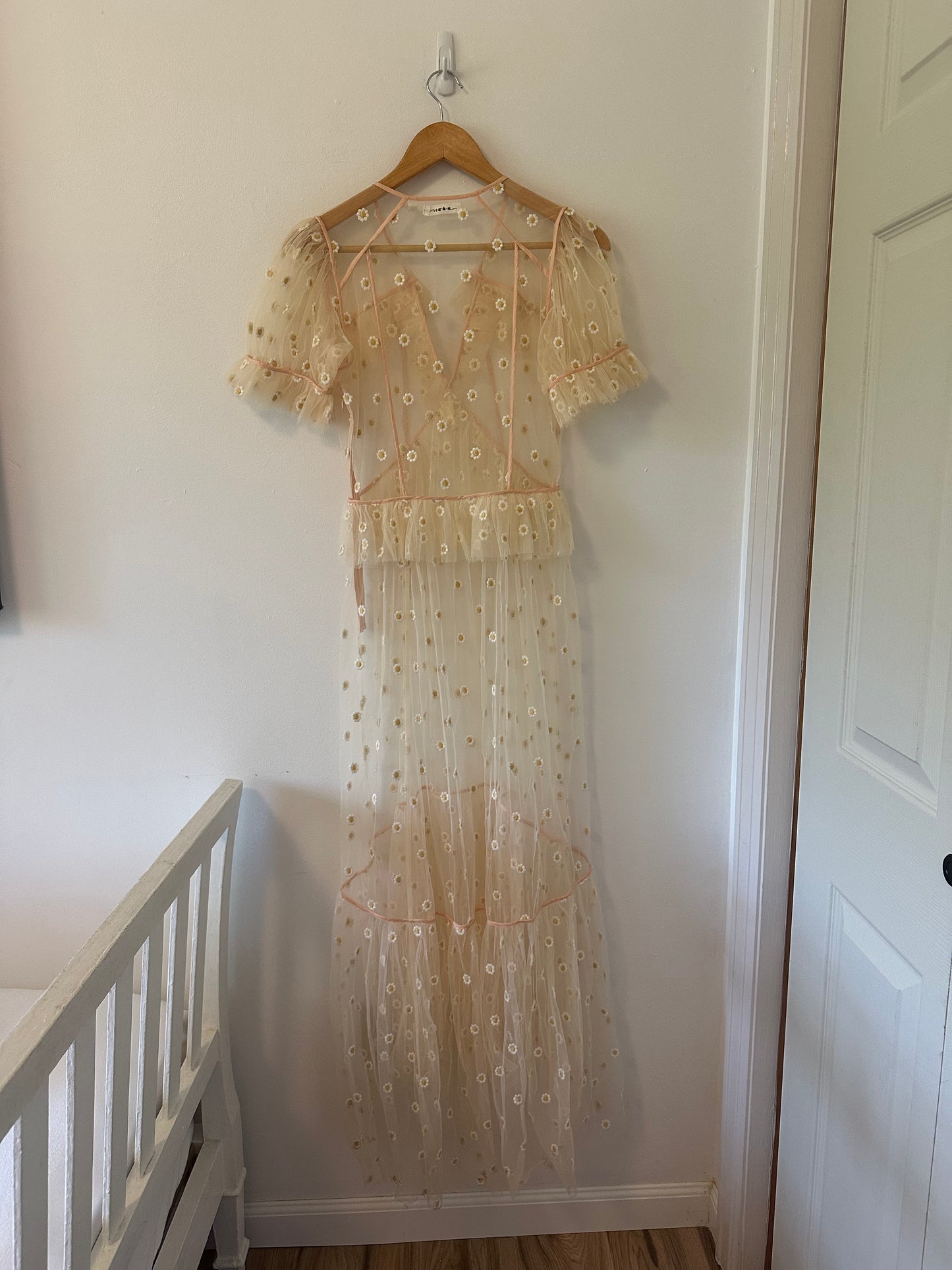 Doen Zelda Sheer Floral Maxi Dress in Faded Peach - Size XS
