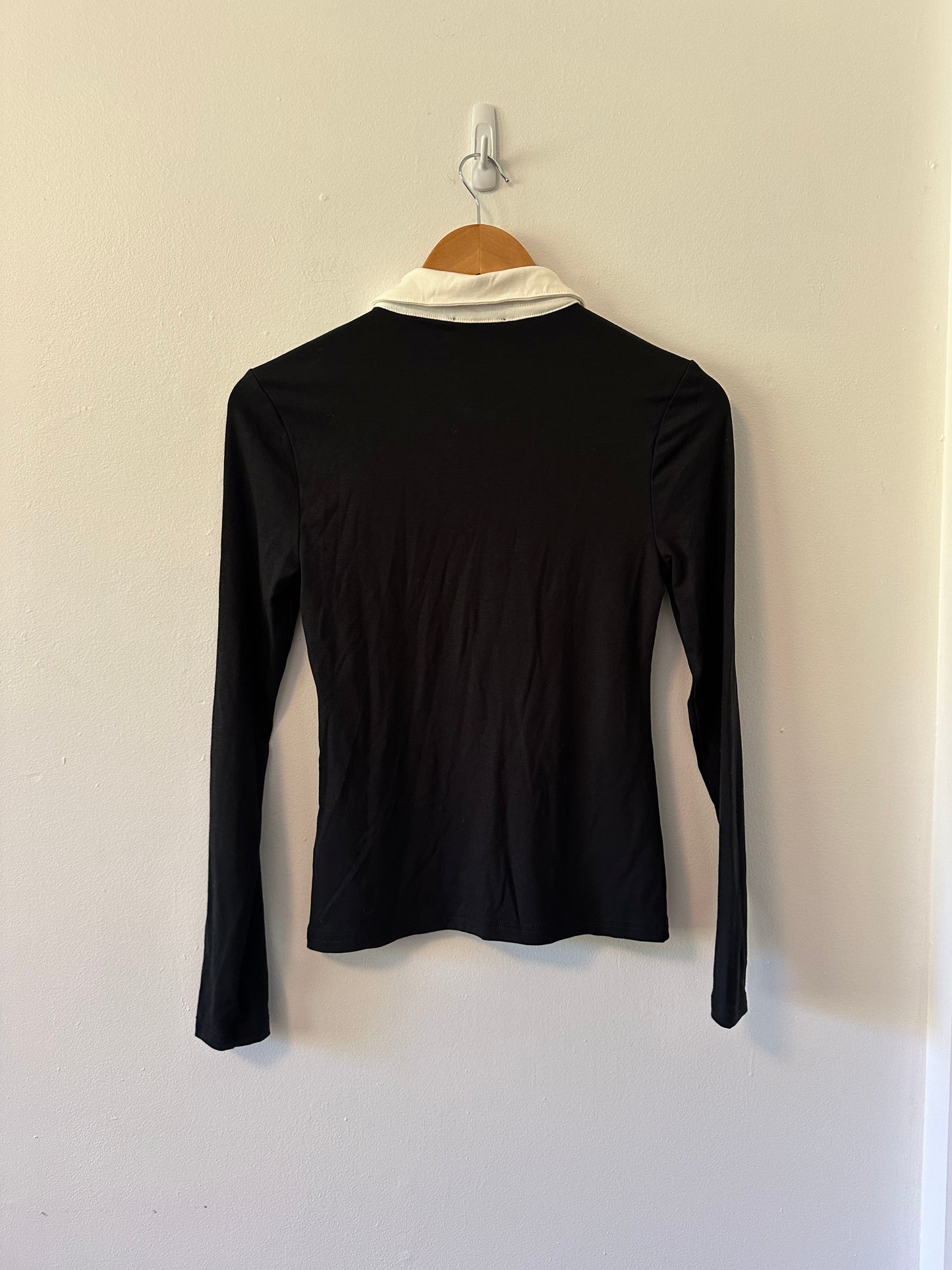 J.Crew Refined Rib Black and White Long Sleeve Polo Shirt | Size Small