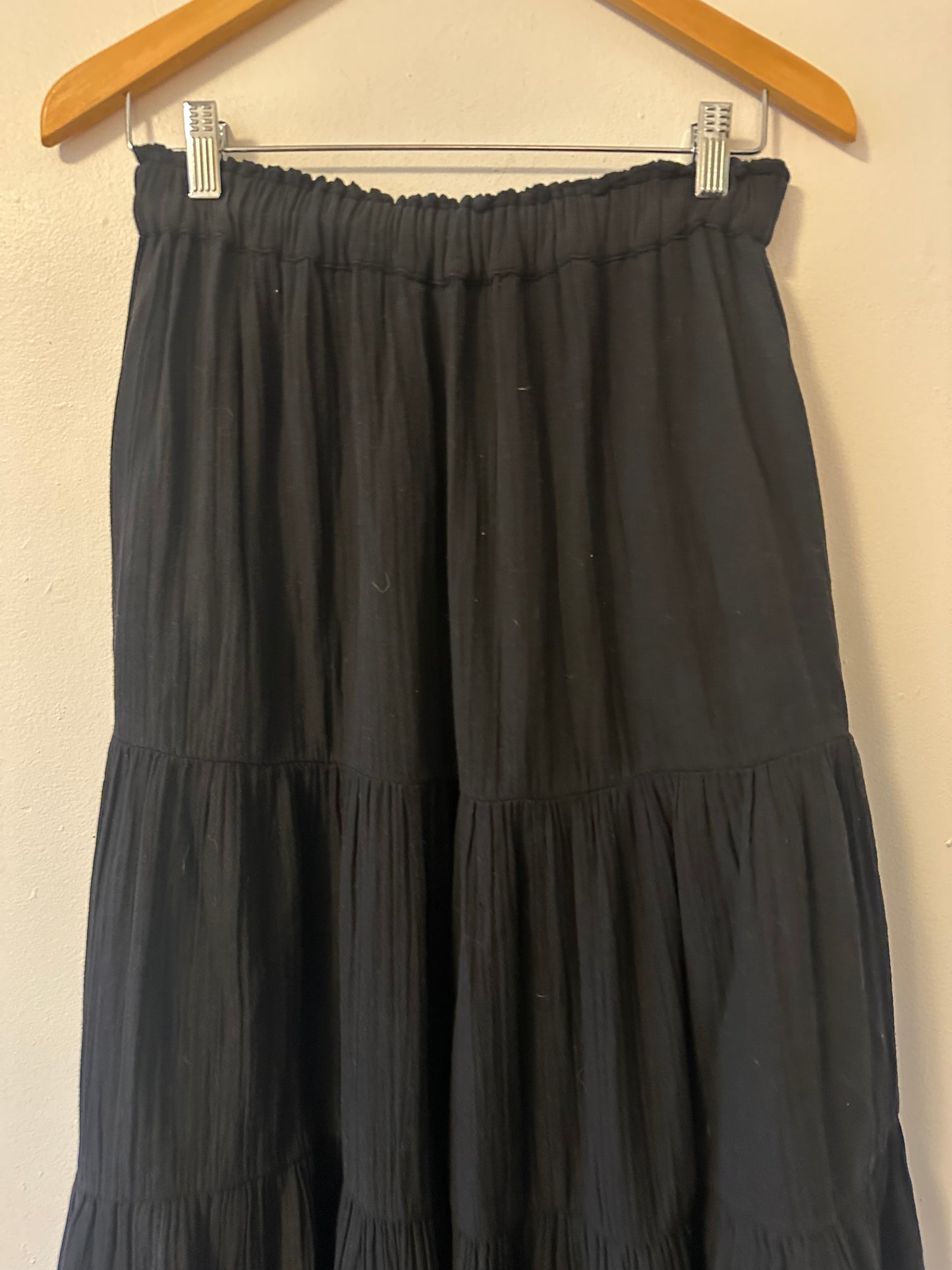 Sundry Black Cotton Gauze Tiered Maxi Skirt | Size Small (1)