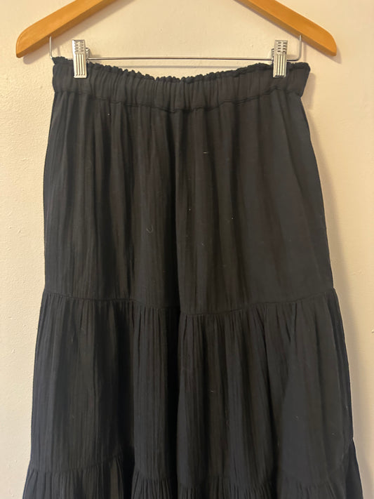 Sundry Black Cotton Gauze Tiered Maxi Skirt | Size Small (1)