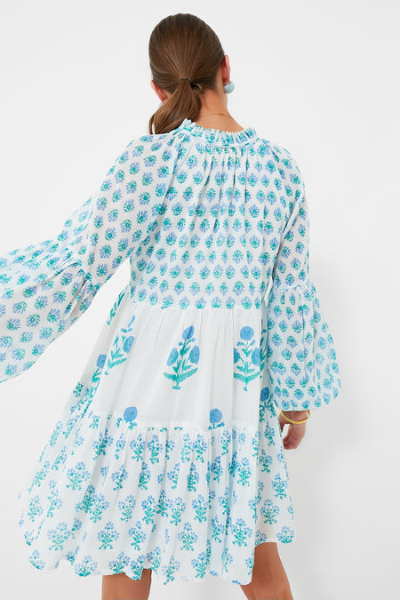 Oliphant Tuckernuck Exclusive Blue Floral Balloon Sleeve Mini Dress Size Small