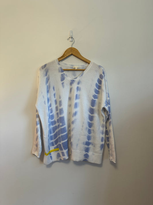 Lisa Todd To Dye For Perforated Tie Dye Cotton V-Neck Sweater | Size XL