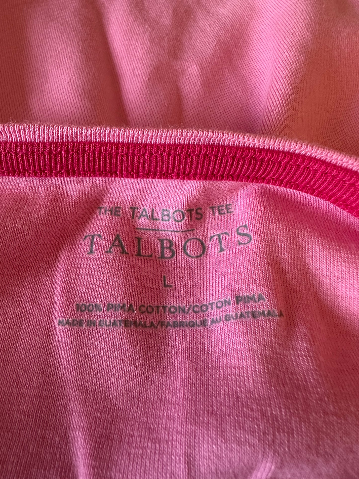 Talbots Pima Cotton Pink 3/4 Sleeve Boatneck T-Shirt | Size Large