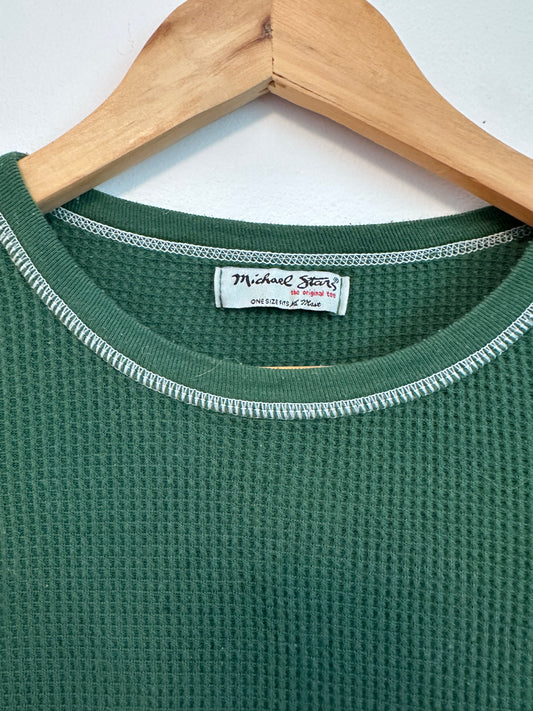 Michael Stars Green Waffle Knit Supima Cotton T-Shirt | One Size