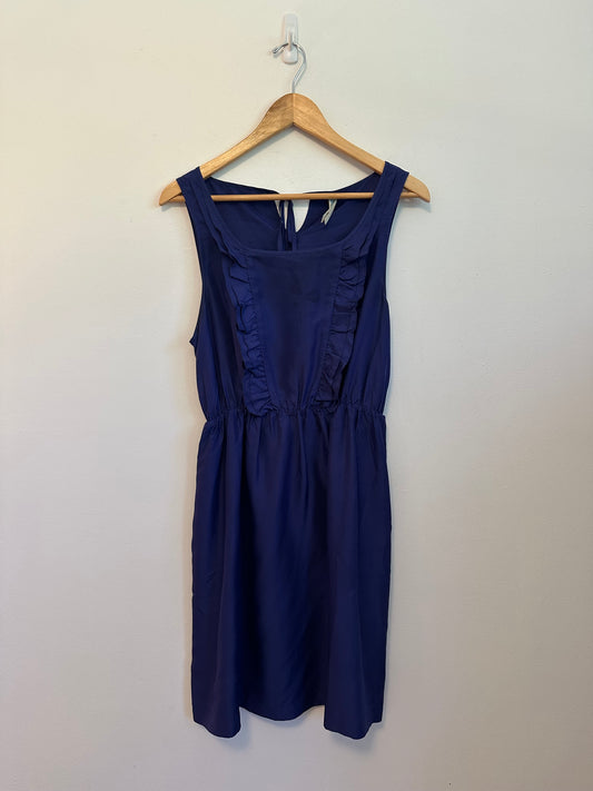 Maeve x Anthropologie Navy Blue 100% Silk Ruffle Sleeveless Dress | Size Medium