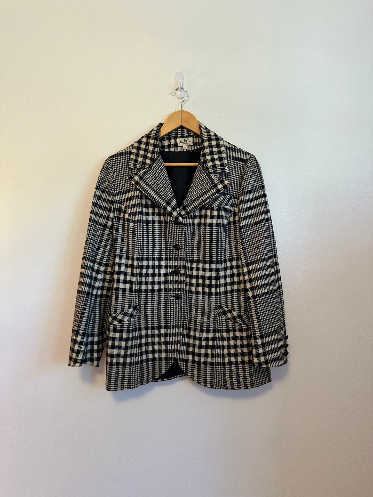 Jackfinn Vintage Double Breasted Black and White Houndstooth Blazer | Size 14