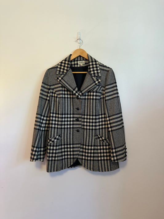 Jackfinn Vintage Double Breasted Black and White Houndstooth Blazer | Size 14