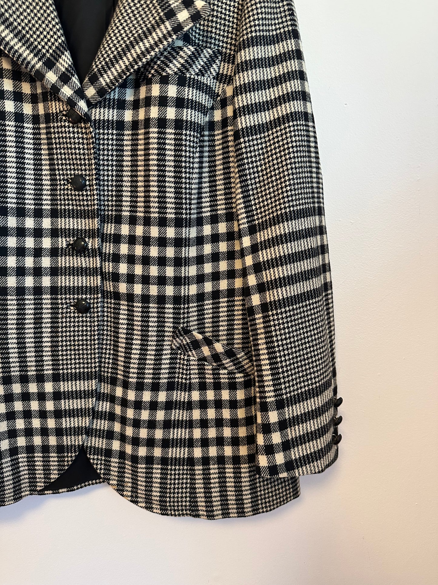 Jackfinn Vintage Double Breasted Black and White Houndstooth Blazer | Size 14