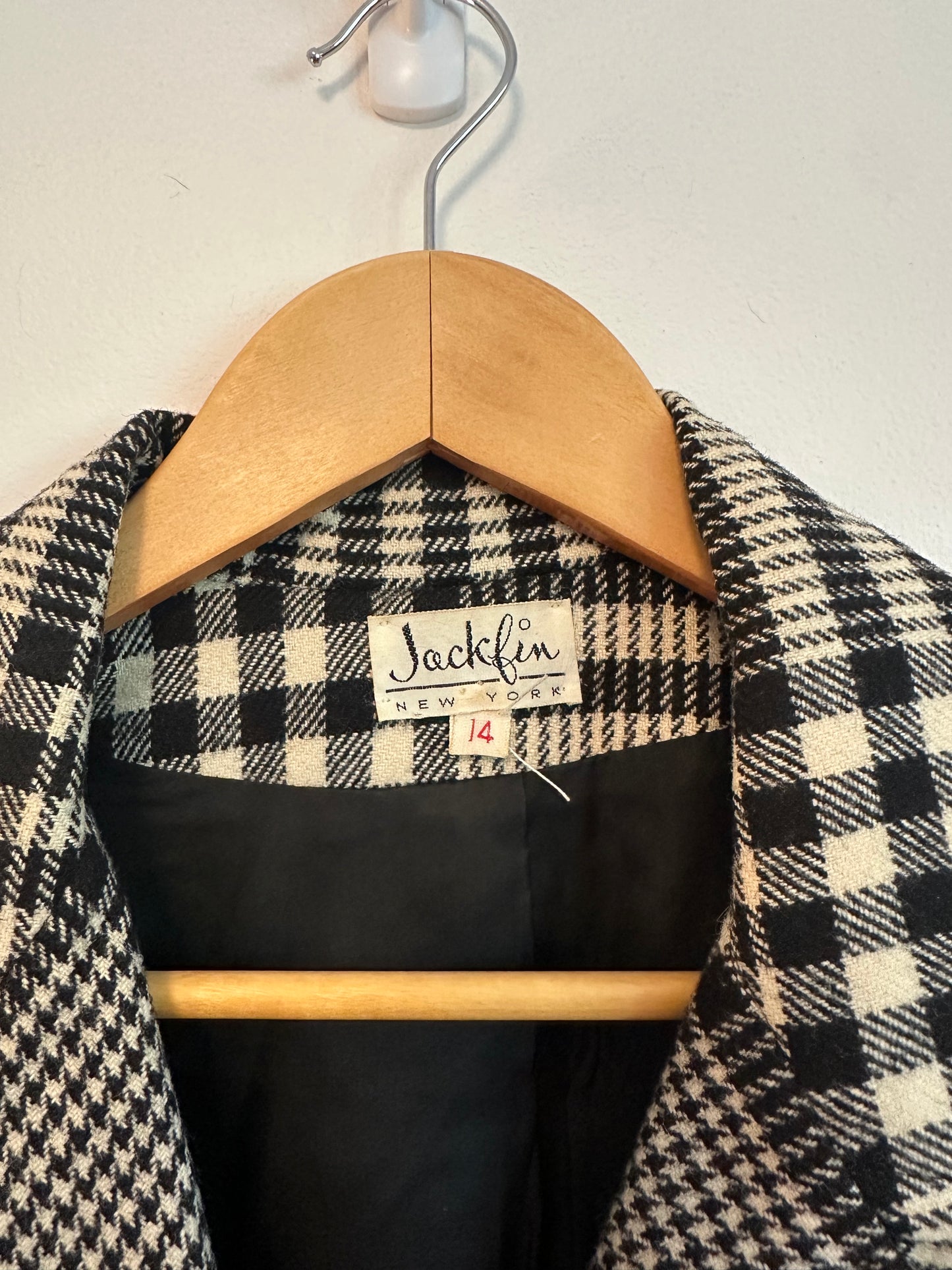 Jackfinn Vintage Double Breasted Black and White Houndstooth Blazer | Size 14