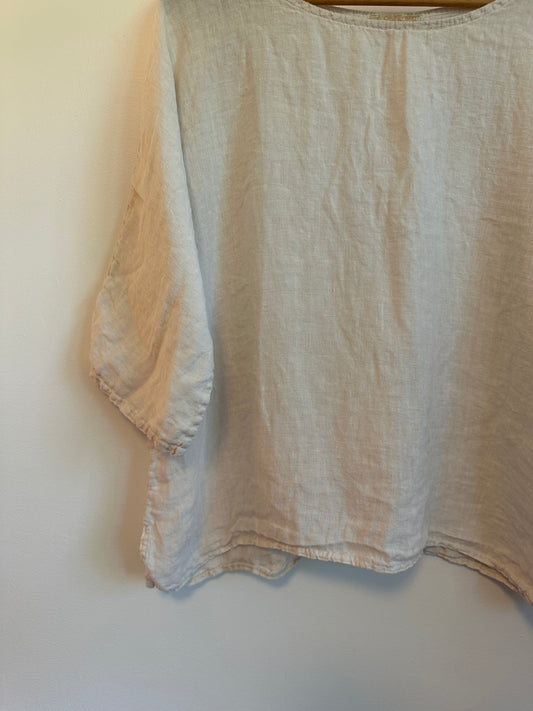Giusy Linen Relaxed Fit Blouse in Oatmeal Tan | Size Large