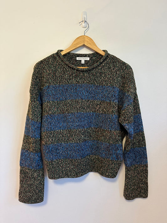 Banana Republic Small Blue Green Striped Marl Chunky Knit Cotton Sweater