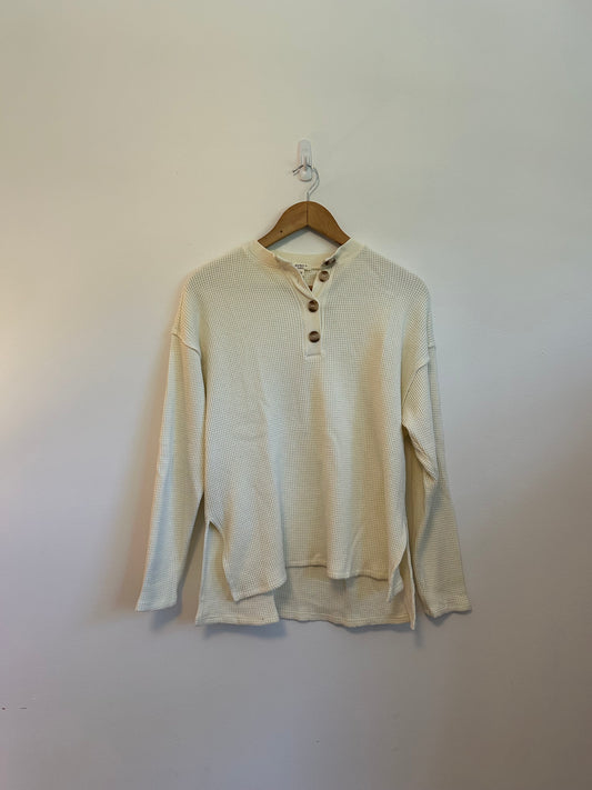 Dylan Waffle Knit Long Sleeve Cream Henley | Size Medium