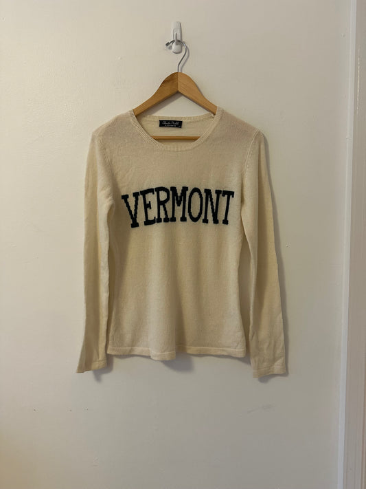 Claudia Nichole Cashmere "Vermont" Sweater in Cream and Black | Size Small