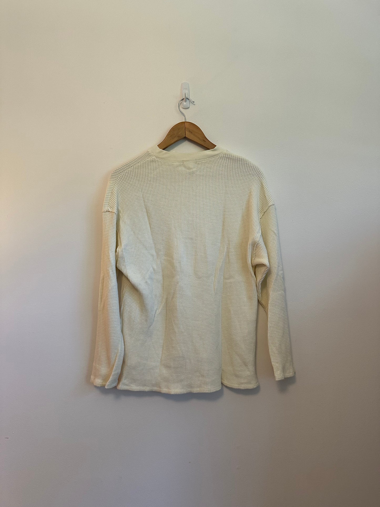 Dylan Waffle Knit Long Sleeve Cream Henley | Size Medium