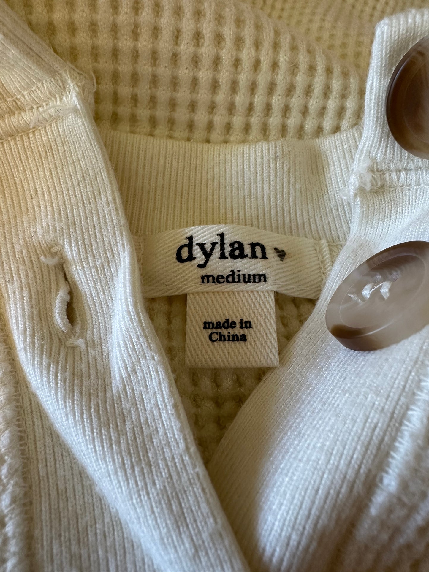 Dylan Waffle Knit Long Sleeve Cream Henley | Size Medium