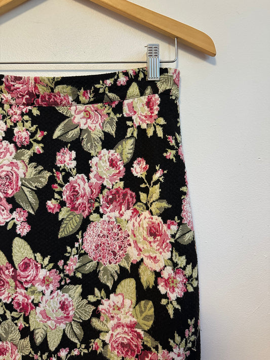 Maeve Anthropologie Black Pink Floral Tapestry Pencil Skirt | Size Small