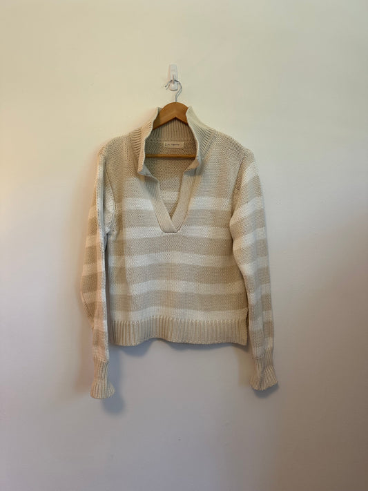 By Together Striped Polo Sweater in Sand and White | Size Small