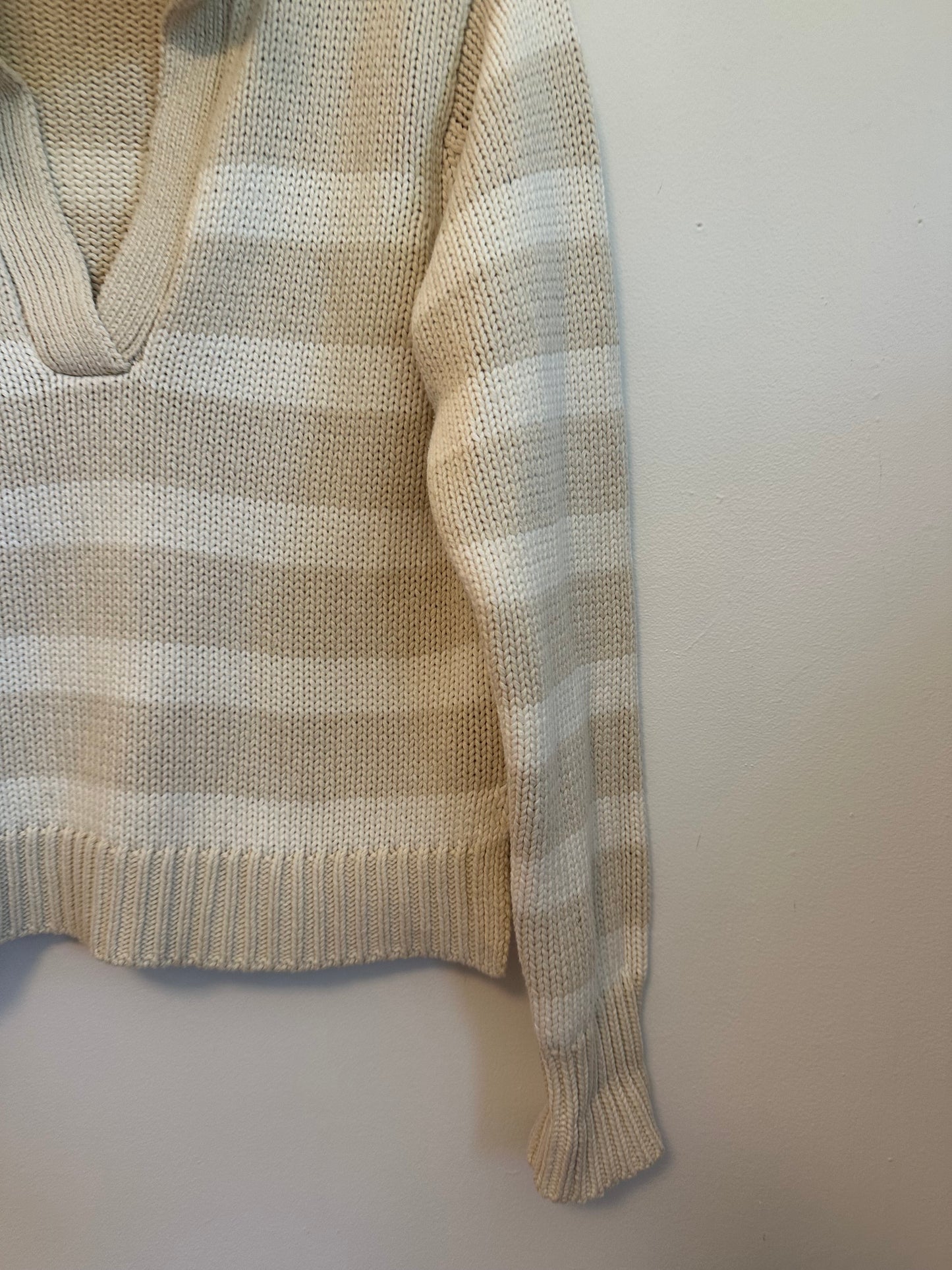 By Together Striped Polo Sweater in Sand and White | Size Small