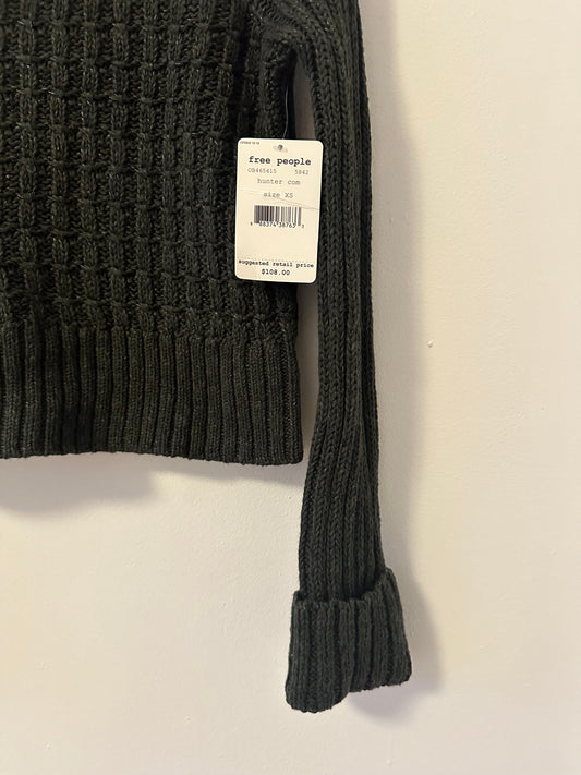 NWT Free People Green Twisted Cable Knit Turtleneck Sweater | Size XS