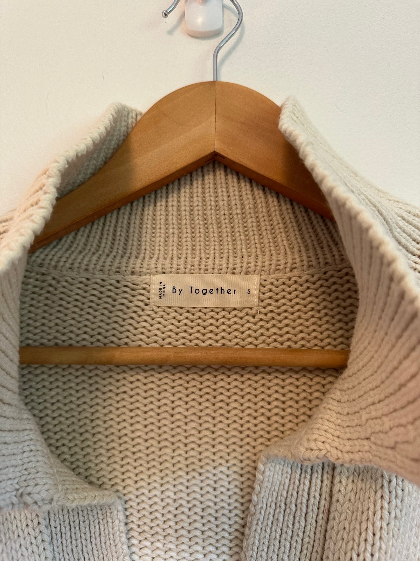 By Together Striped Polo Sweater in Sand and White | Size Small