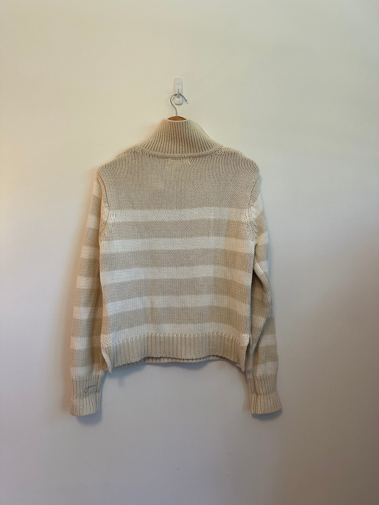 By Together Striped Polo Sweater in Sand and White | Size Small
