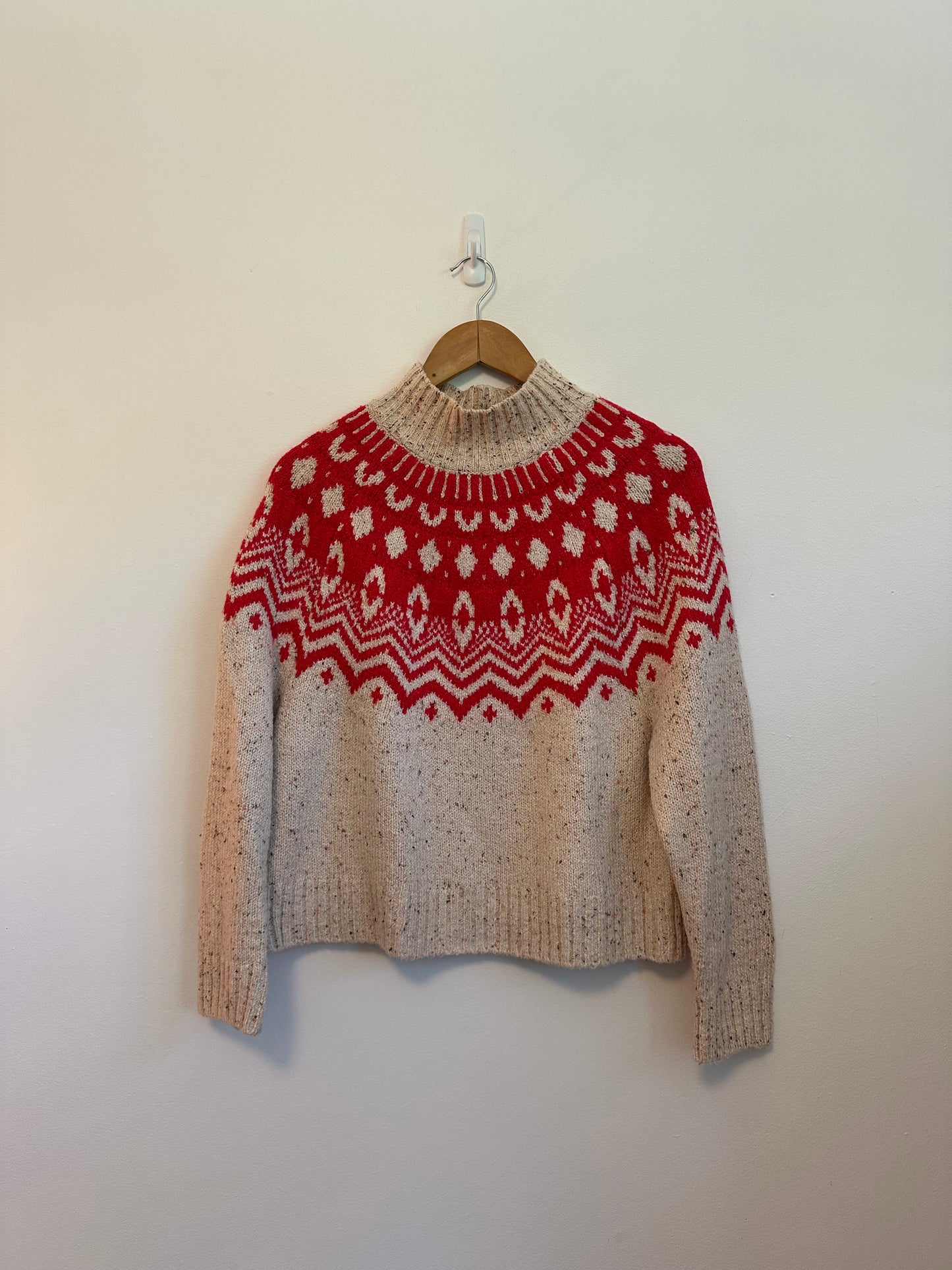 Old Navy Mock-Neck Fair Isle Sweater in Red and Cream | Size Small