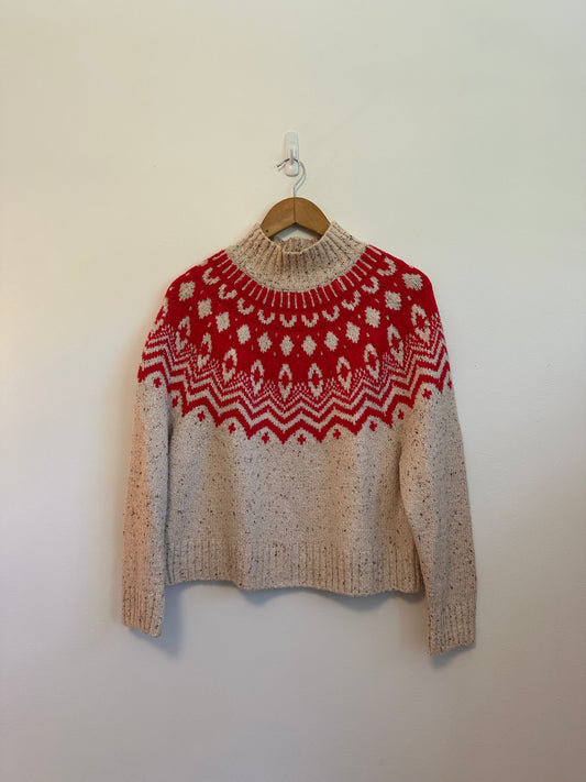 Old Navy Mock-Neck Fair Isle Sweater in Red and Cream | Size Small