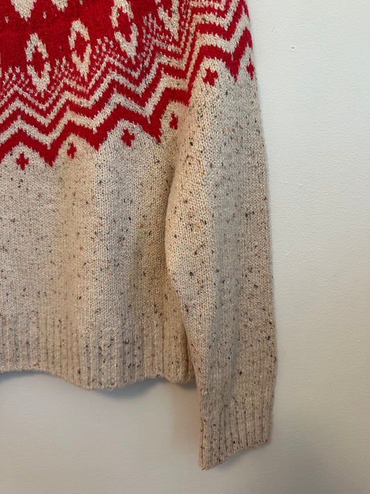 Old Navy Mock-Neck Fair Isle Sweater in Red and Cream | Size Small