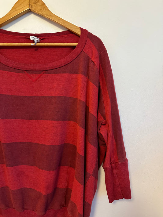 Splendid Red Striped 3/4 Sleeve French Terry Sweatshirt | Size Medium
