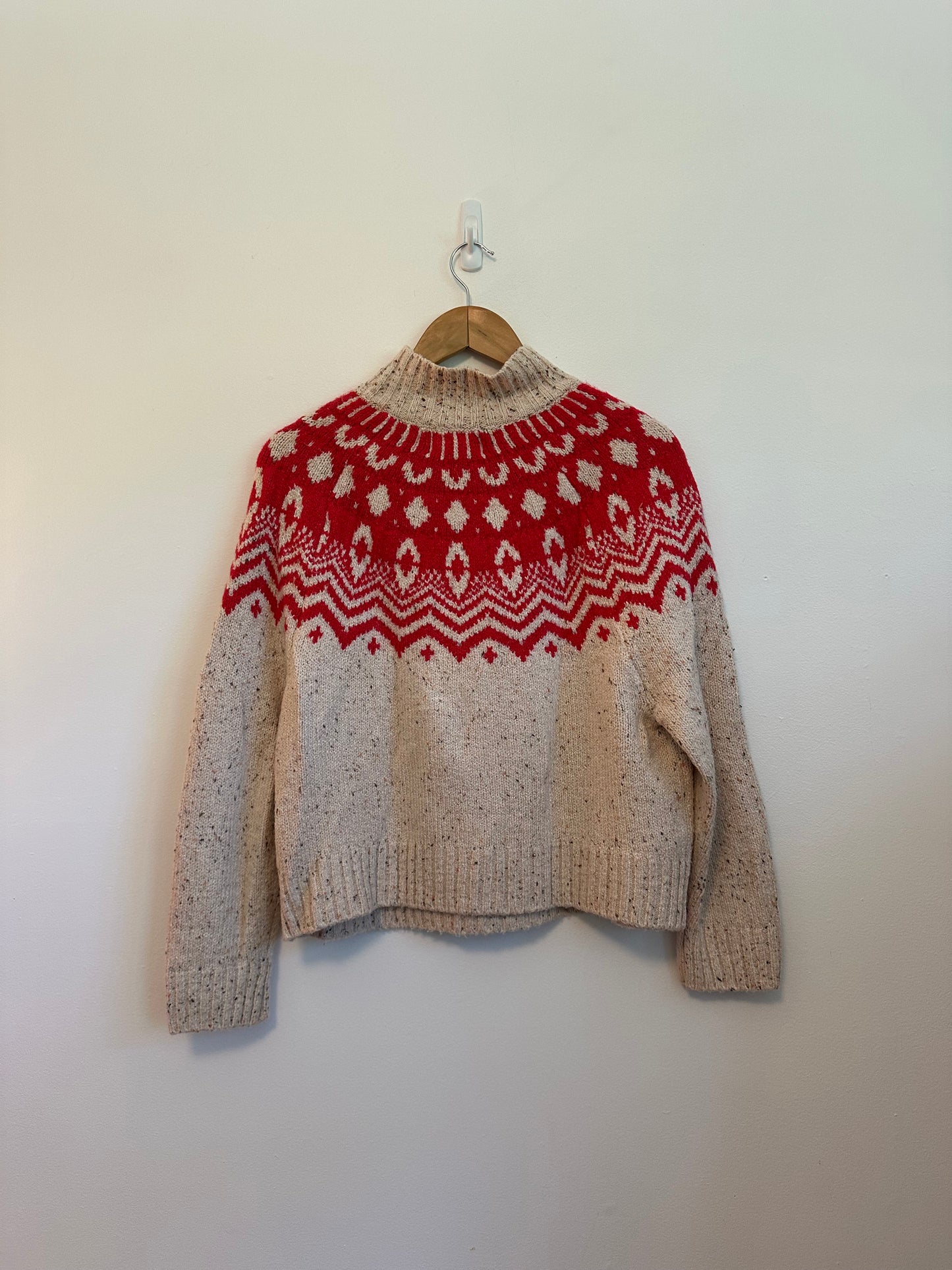 Old Navy Mock-Neck Fair Isle Sweater in Red and Cream | Size Small