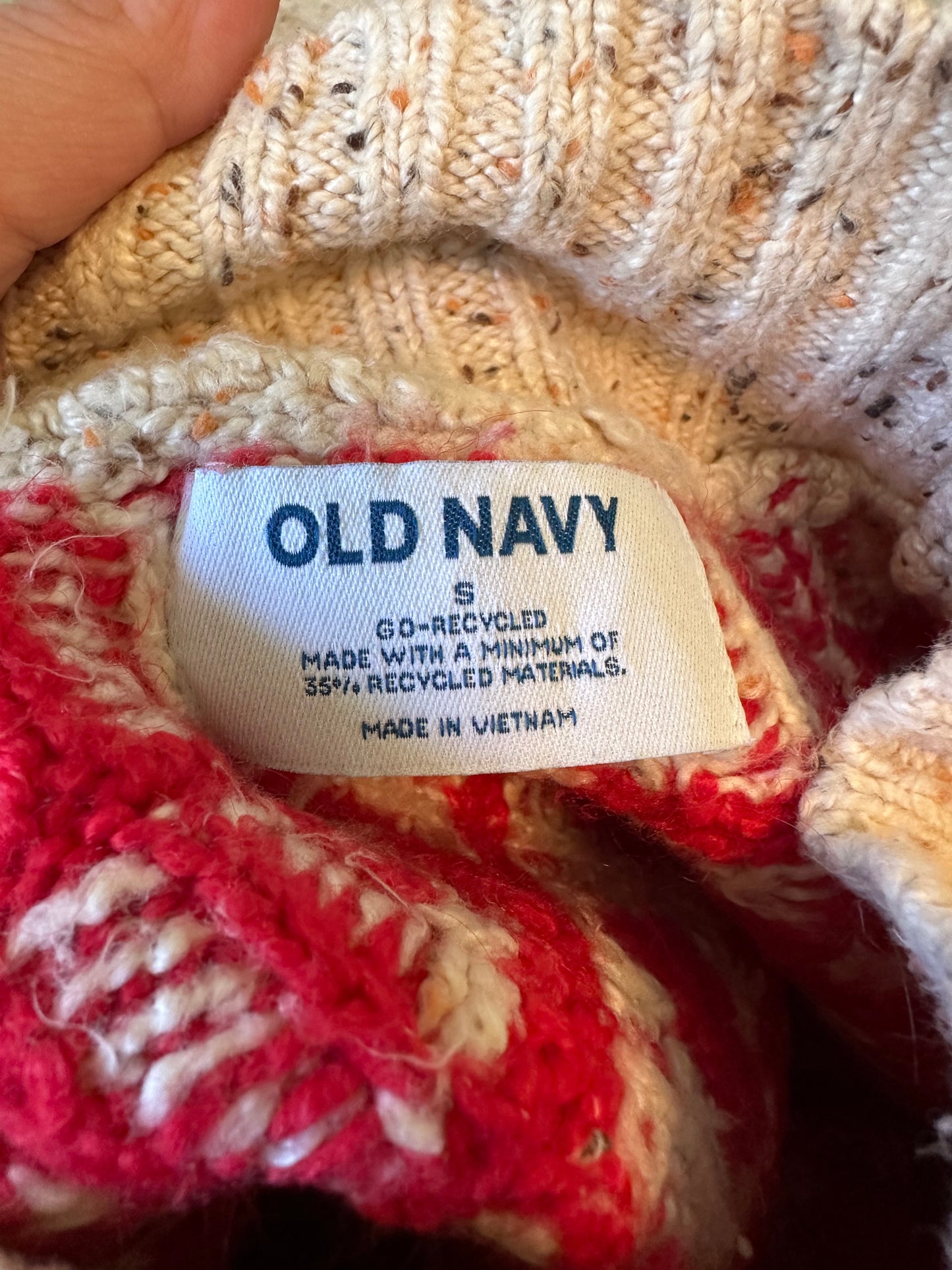 Old Navy Mock-Neck Fair Isle Sweater in Red and Cream | Size Small