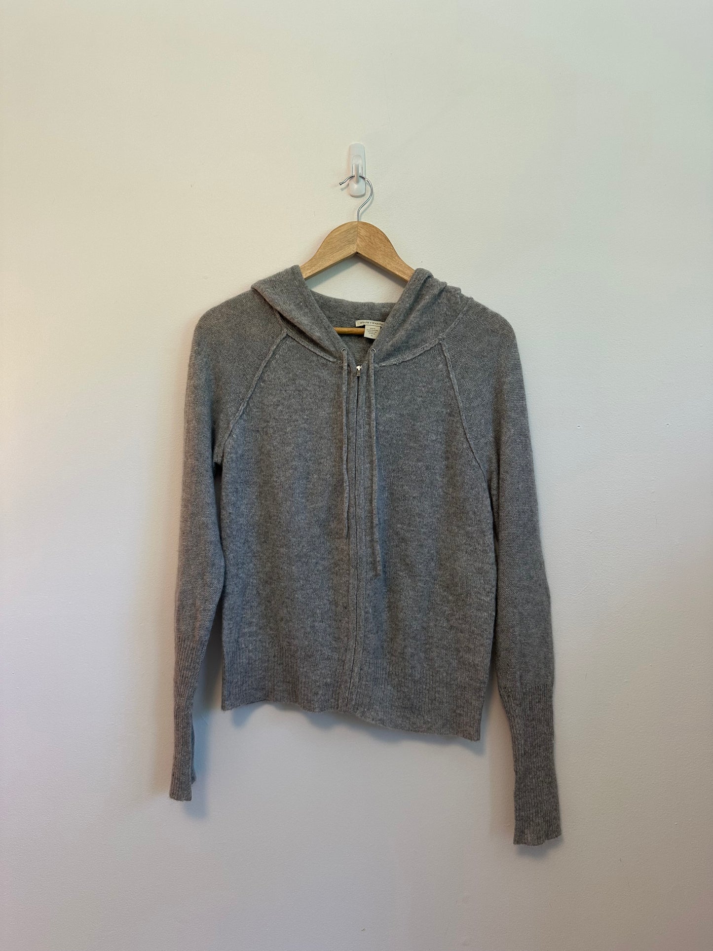 White + Warren Gray Cashmere Zip Up Hooded Sweater | Size Small