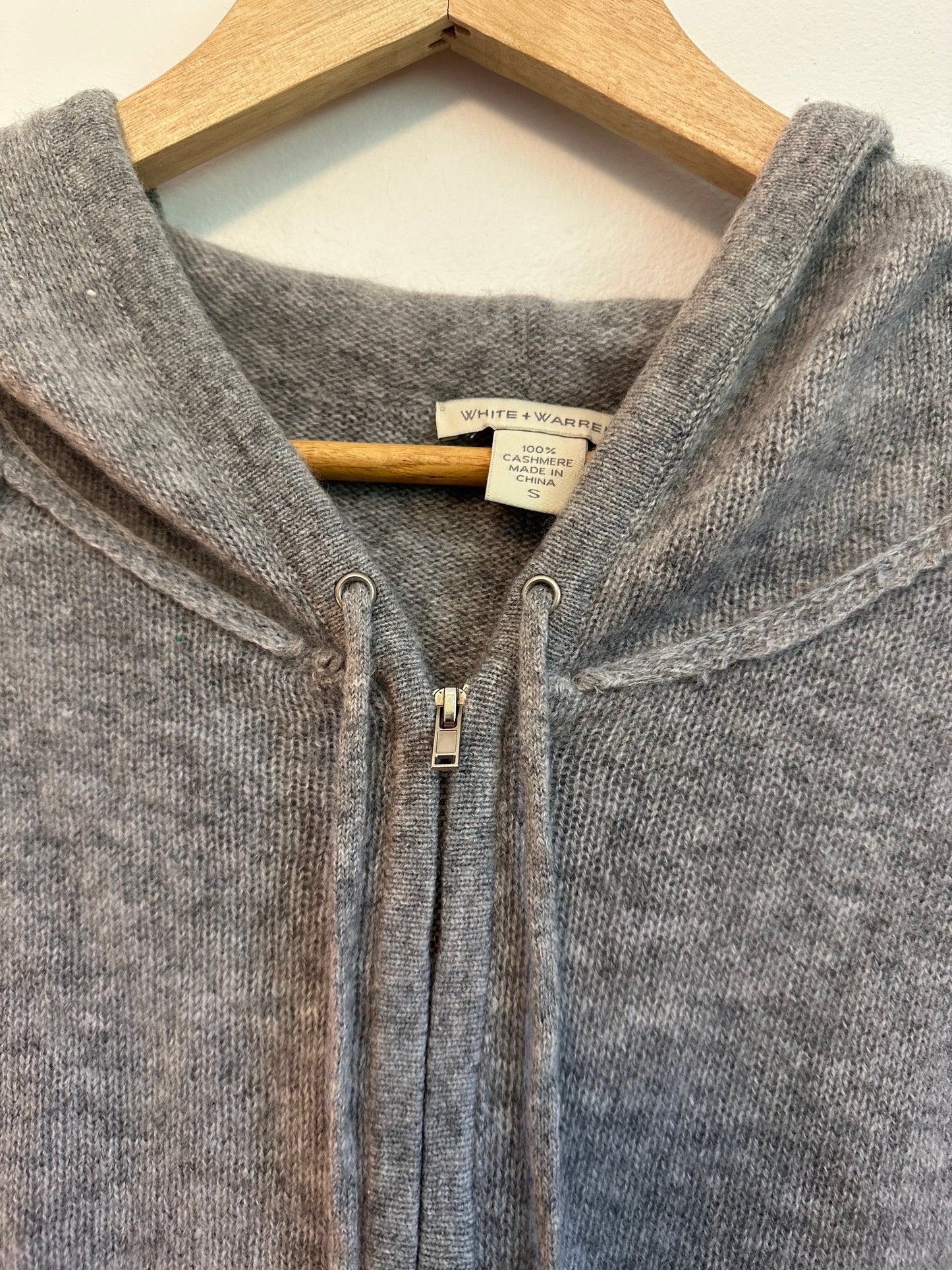 White + Warren Gray Cashmere Zip Up Hooded Sweater | Size Small
