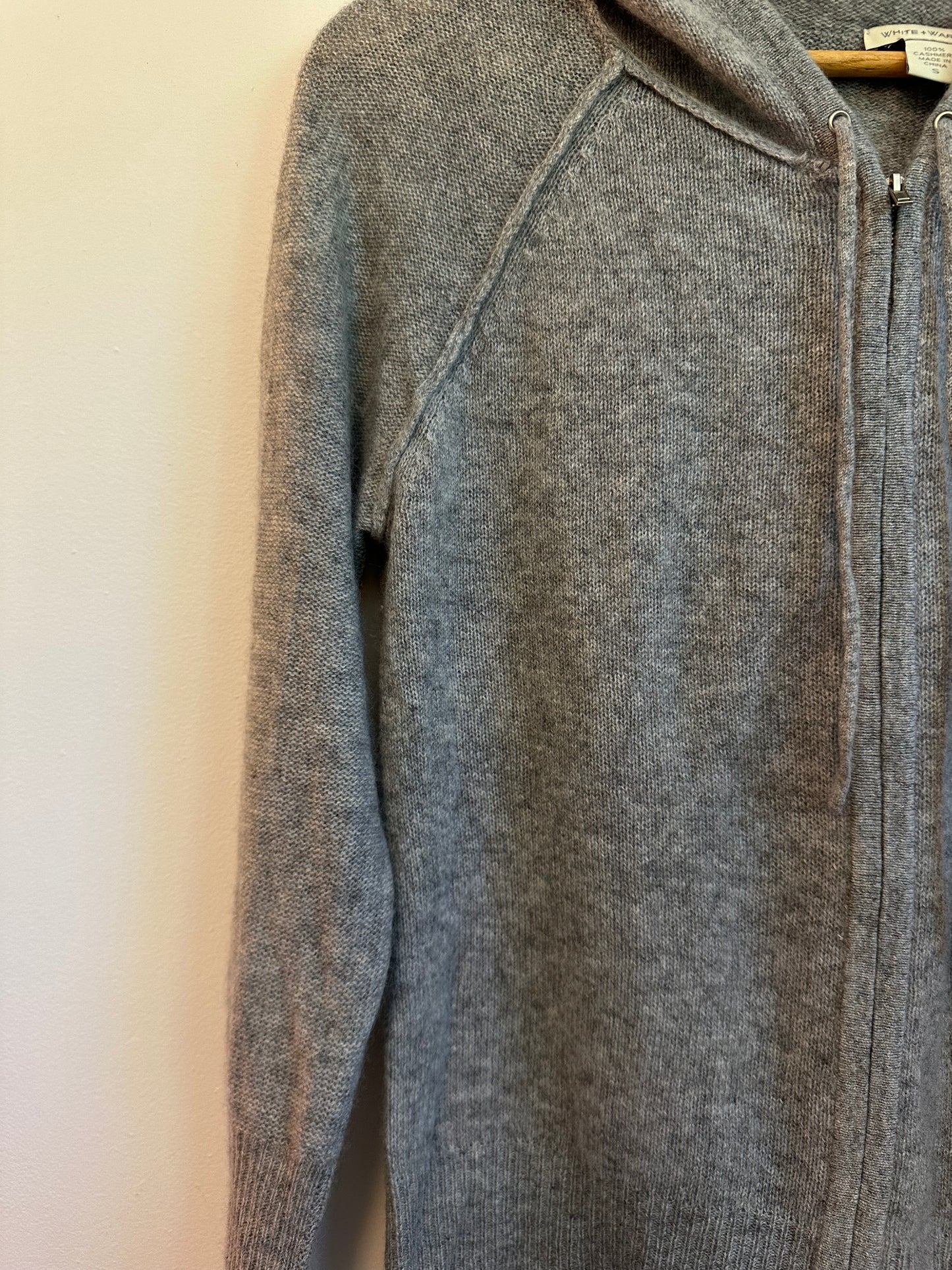 White + Warren Gray Cashmere Zip Up Hooded Sweater | Size Small