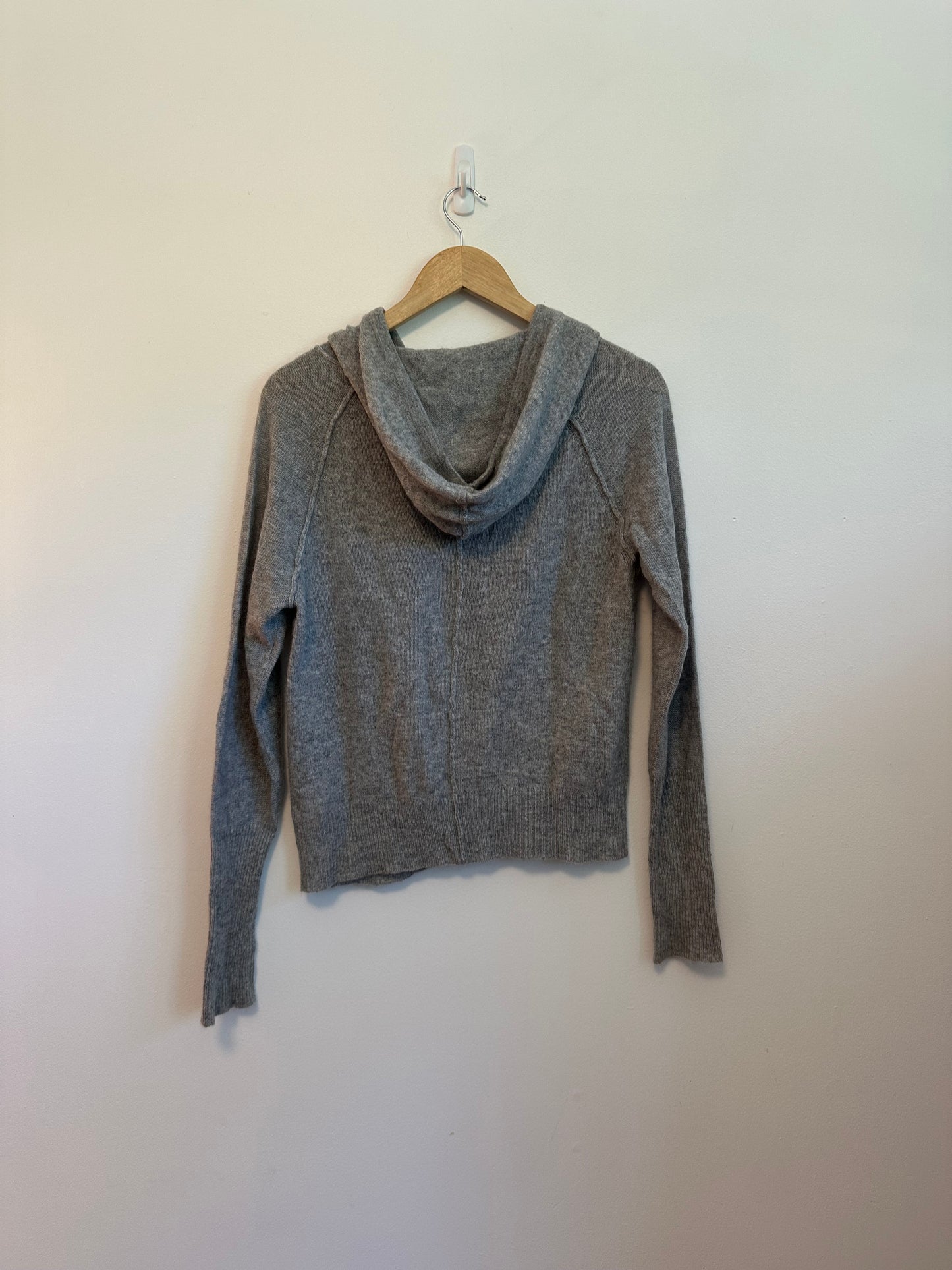 White + Warren Gray Cashmere Zip Up Hooded Sweater | Size Small