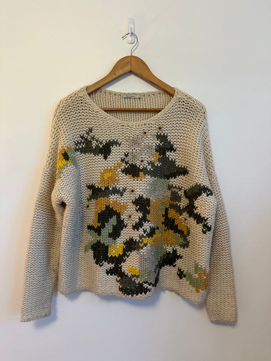 Mes Demoiselles Paris Jardin Chunky Knit Wool Alpaca Floral Sweater | Size 1 (M)