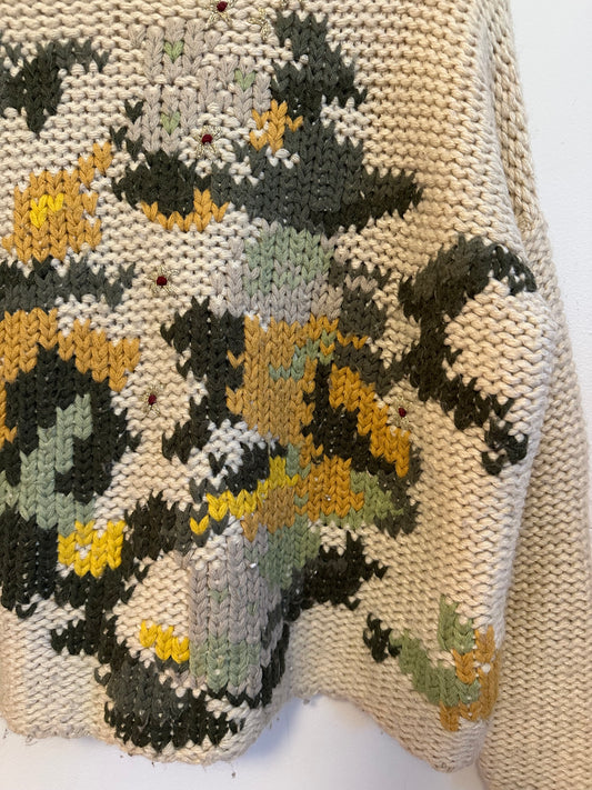 Mes Demoiselles Paris Jardin Chunky Knit Wool Alpaca Floral Sweater | Size 1 (M)