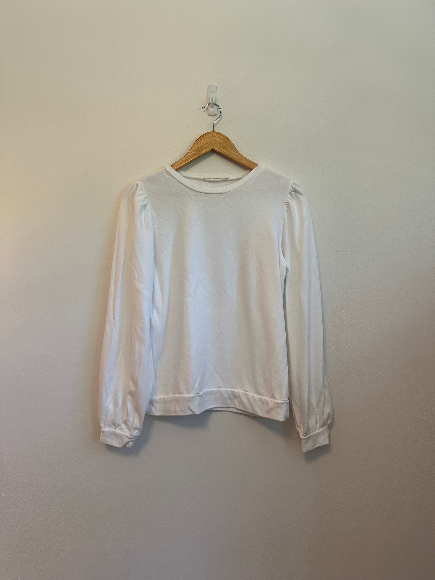 Ellison Puff Sleeve White Sweatshirt | Size Small
