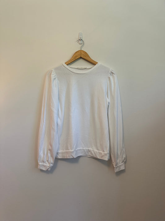 Ellison Puff Sleeve White Sweatshirt | Size Small