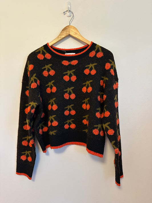 THML Black Cherry Print Crewneck Sweater | Size Medium