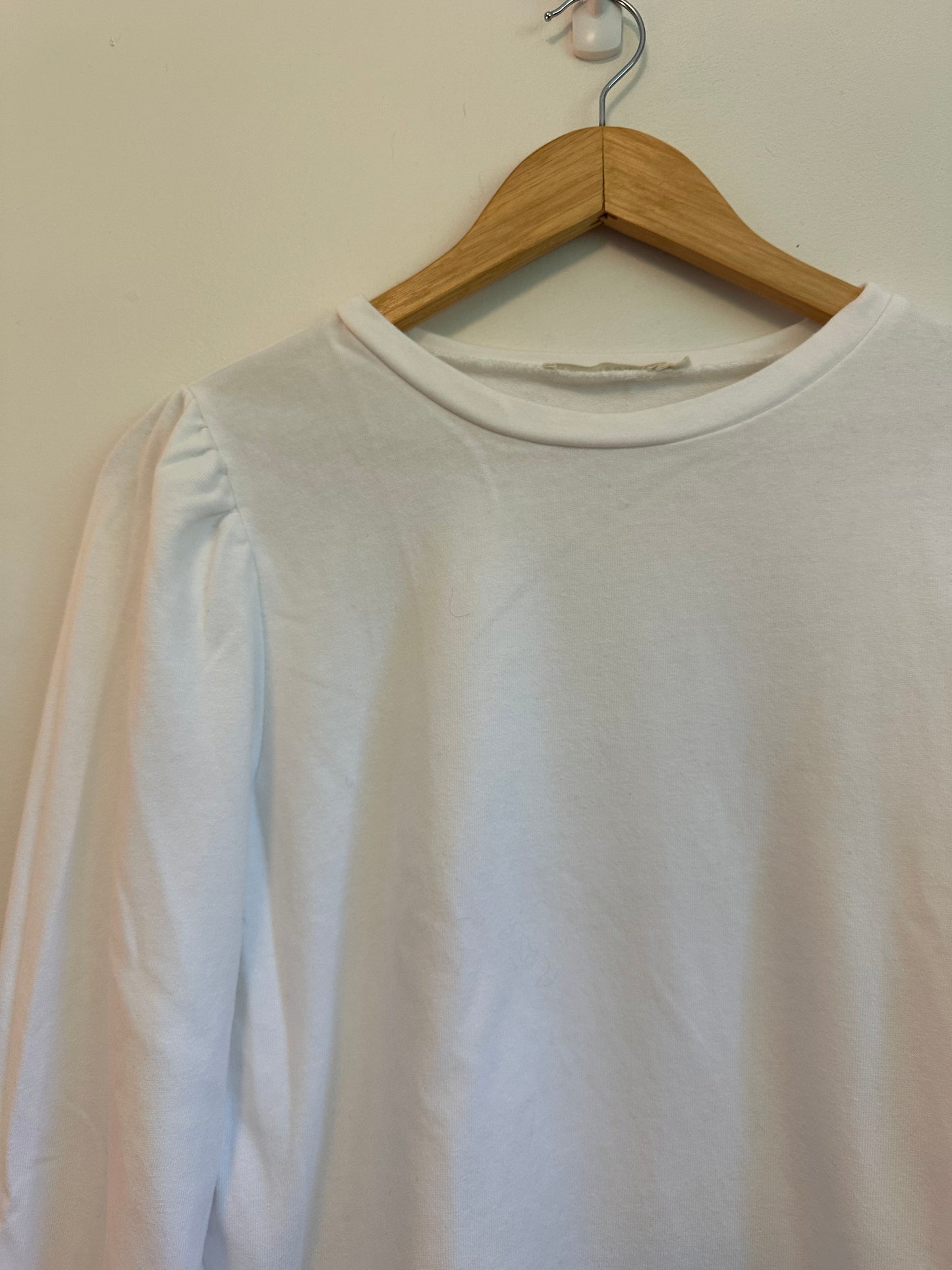 Ellison Puff Sleeve White Sweatshirt | Size Small