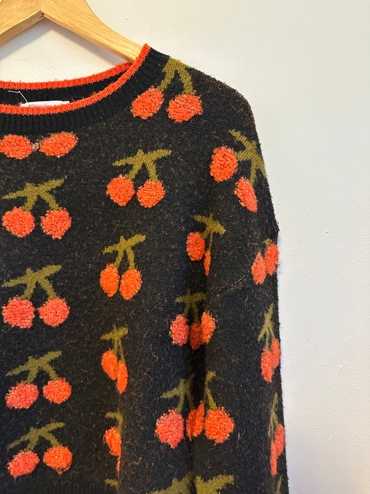 THML Black Cherry Print Crewneck Sweater | Size Medium