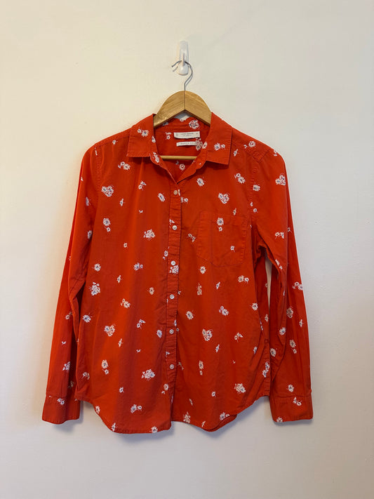 Lucky Brand Red Floral Daisy Cotton Button Down Shirt | Size Medium