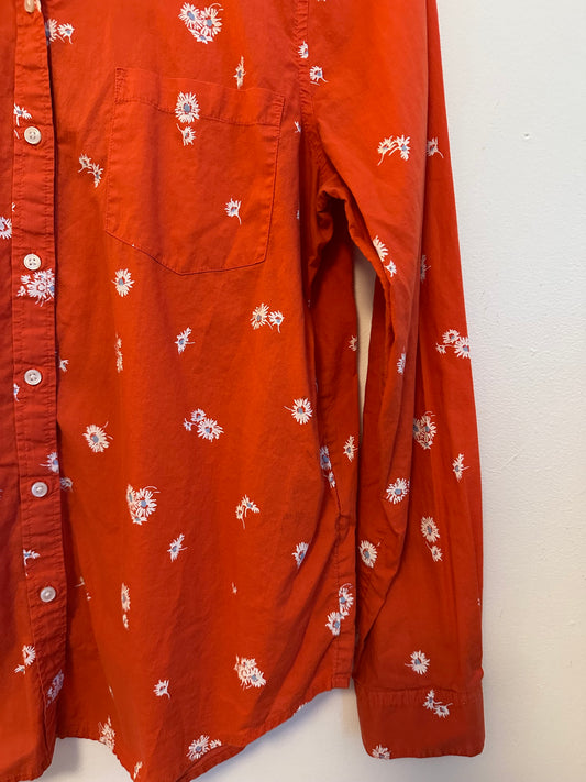 Lucky Brand Red Floral Daisy Cotton Button Down Shirt | Size Medium