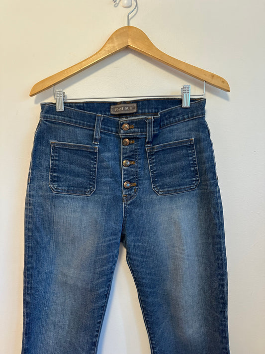 J. Crew Point Sur Demi Boot Button Fly Front Patch Pocket Jeans | Size 30P