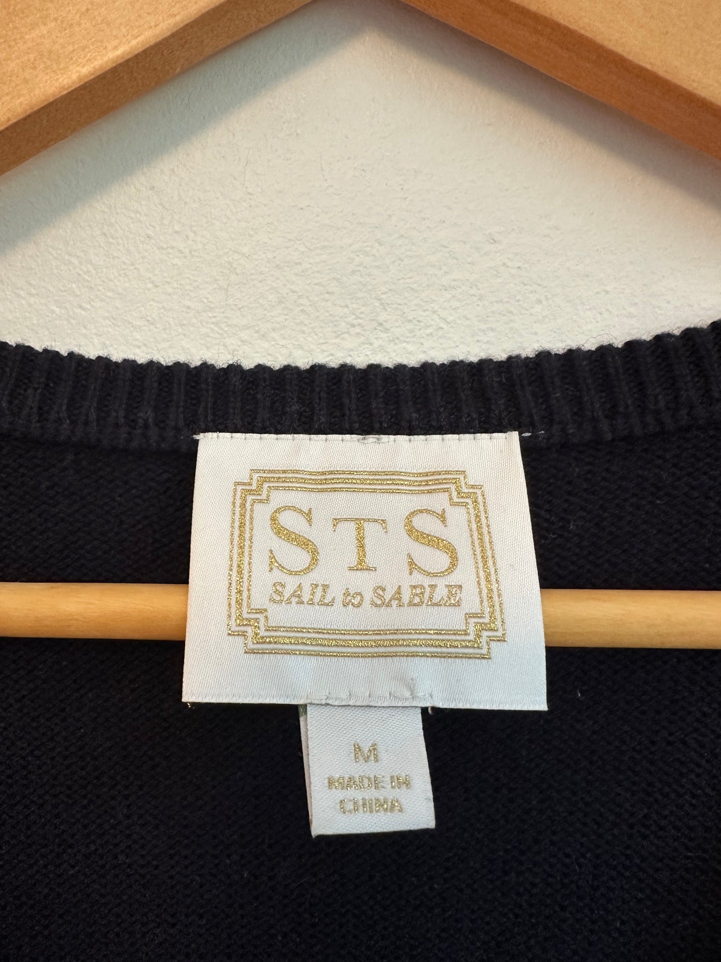 Sail to Sable Wool and Cotton Navy Blue V-Neck Tunic Sweater | Size Medium