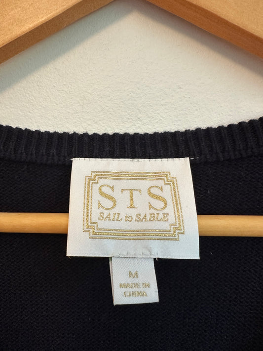 Sail to Sable Wool and Cotton Navy Blue V-Neck Tunic Sweater | Size Medium