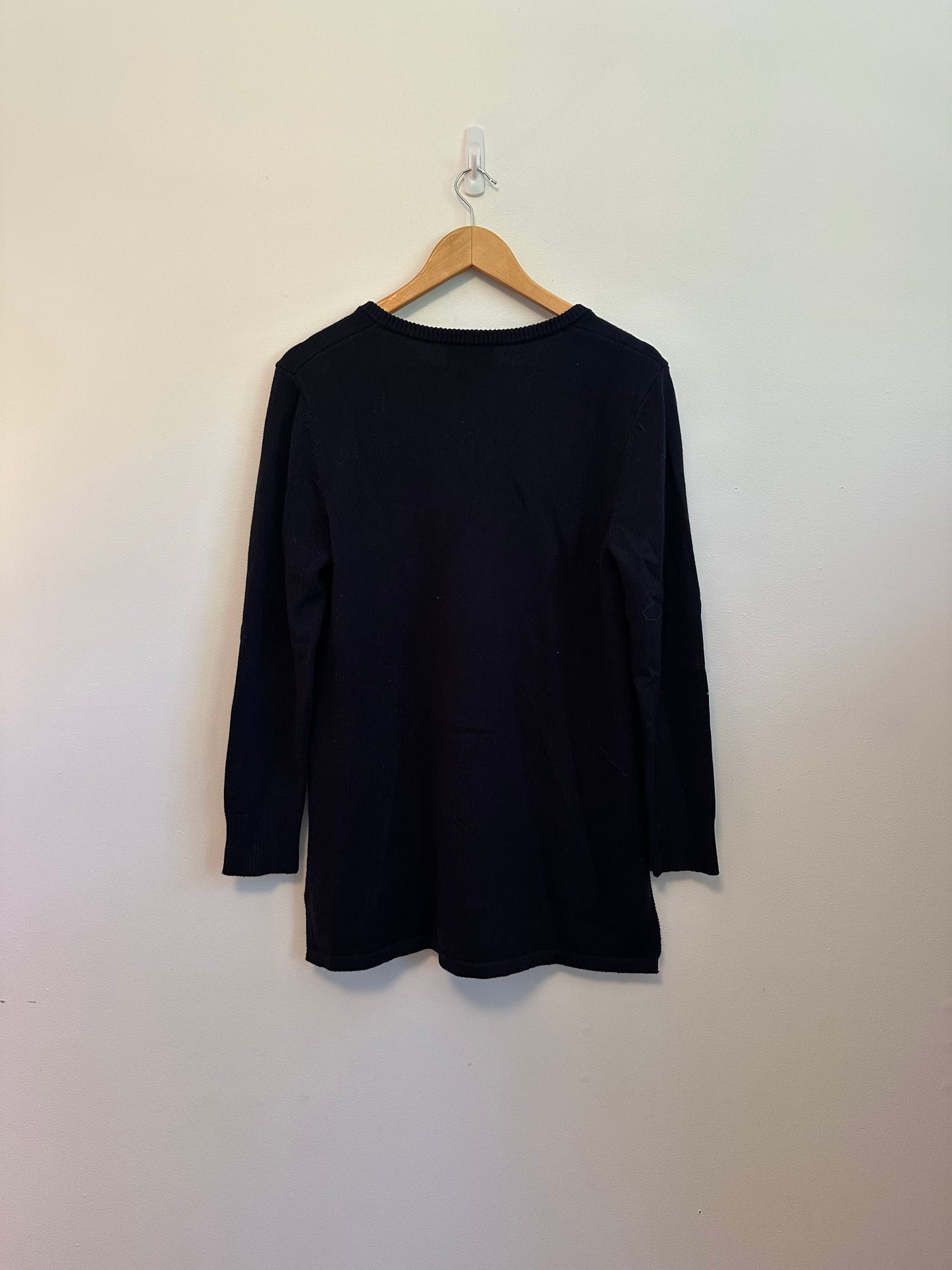 Sail to Sable Wool and Cotton Navy Blue V-Neck Tunic Sweater | Size Medium