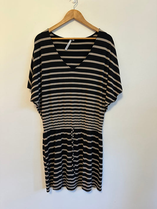 Michael Stars Striped Dolman Sleeve V-Neck Mini Dress | Size Large