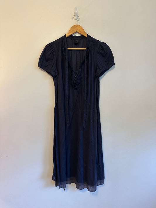 Marc by Marc Jacobs Navy Blue Cotton Shadow Stripe Drop Waist Dress | Size 8